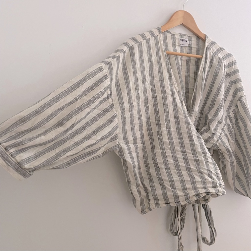 Esby Apparel Colette Wrap Top - Highway Stripe - 1X/2X Cotton & Linen